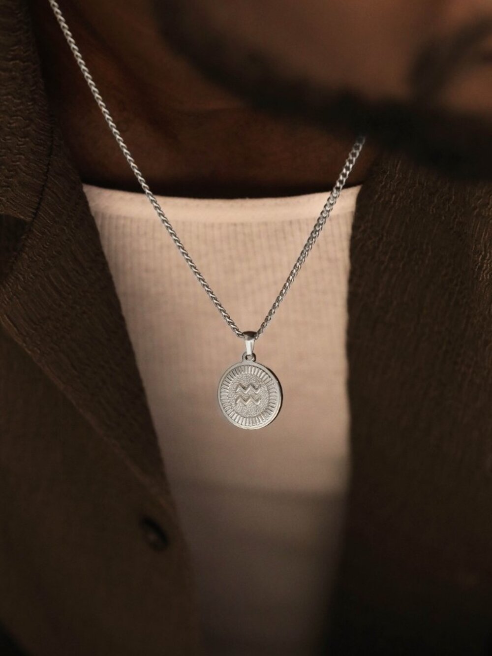 Men's Silver Aquarius Pendant Necklace